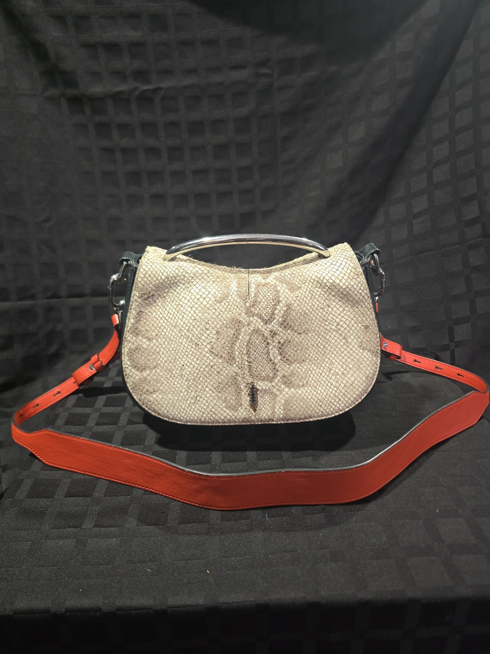 Thacker Nola Shoulder Bag w/ Snake, Black, Red Mix